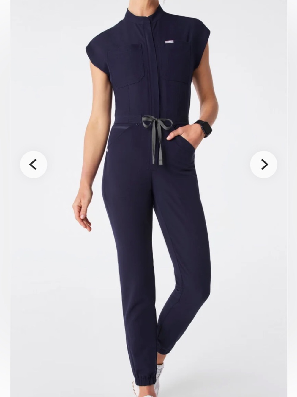 Figs Navy Cap-Sleeve Utility Jumpsuit with Drawstring Waist